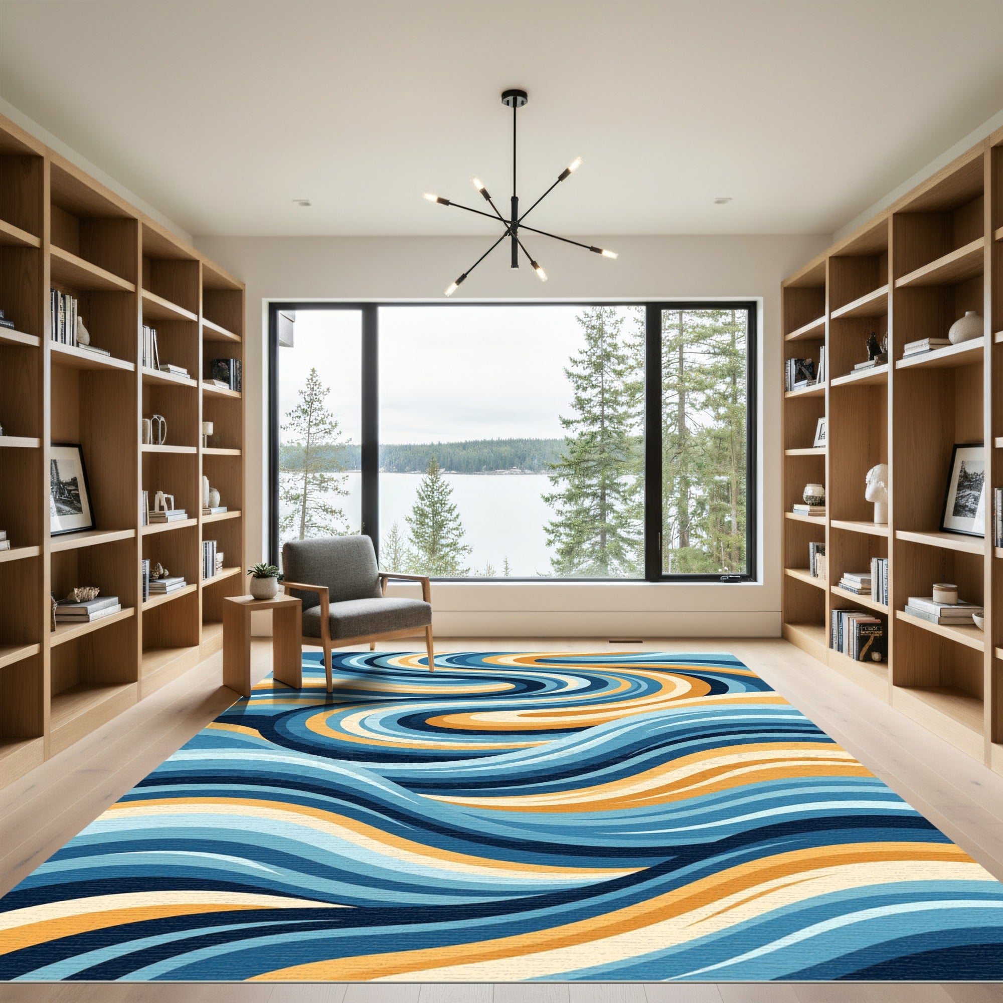 Oceanic Blue Swirling Stripes Rug