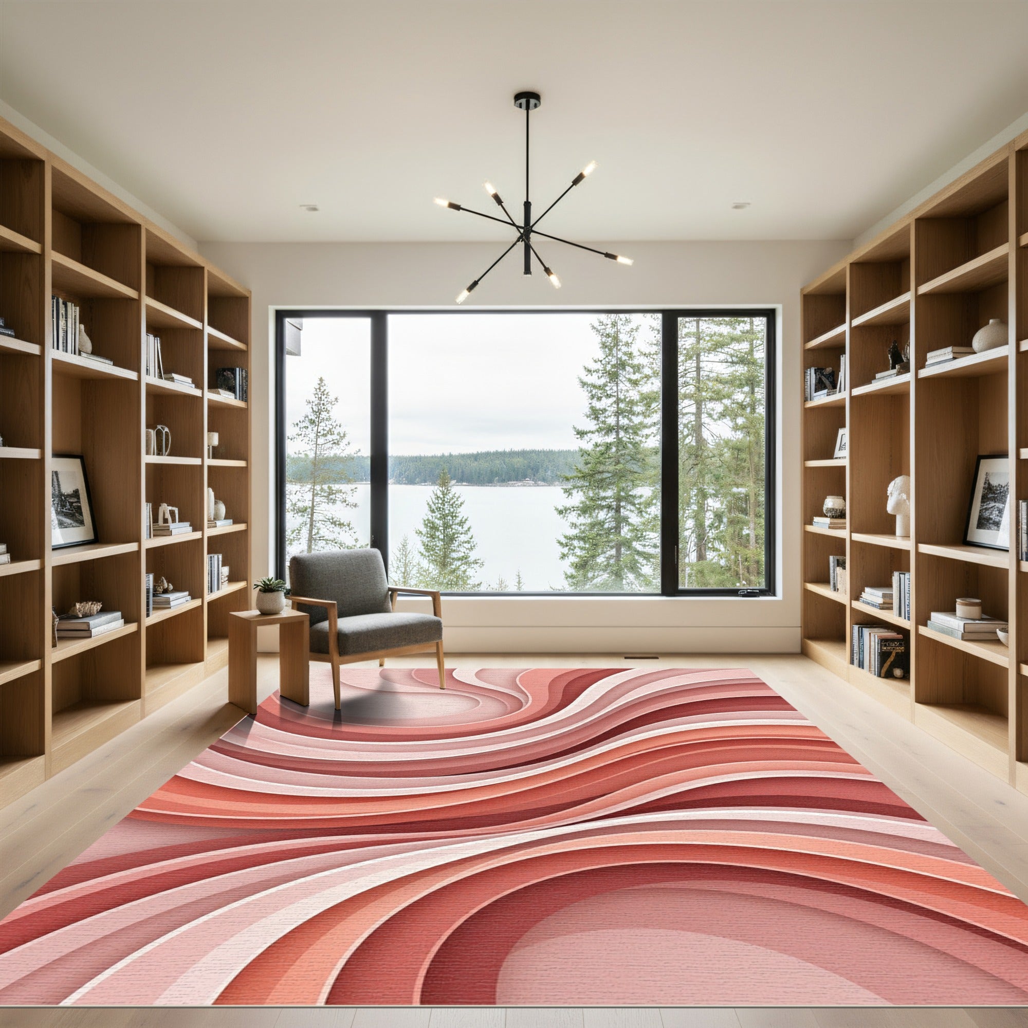 Minimalist Terracotta Abstract Wave Rug