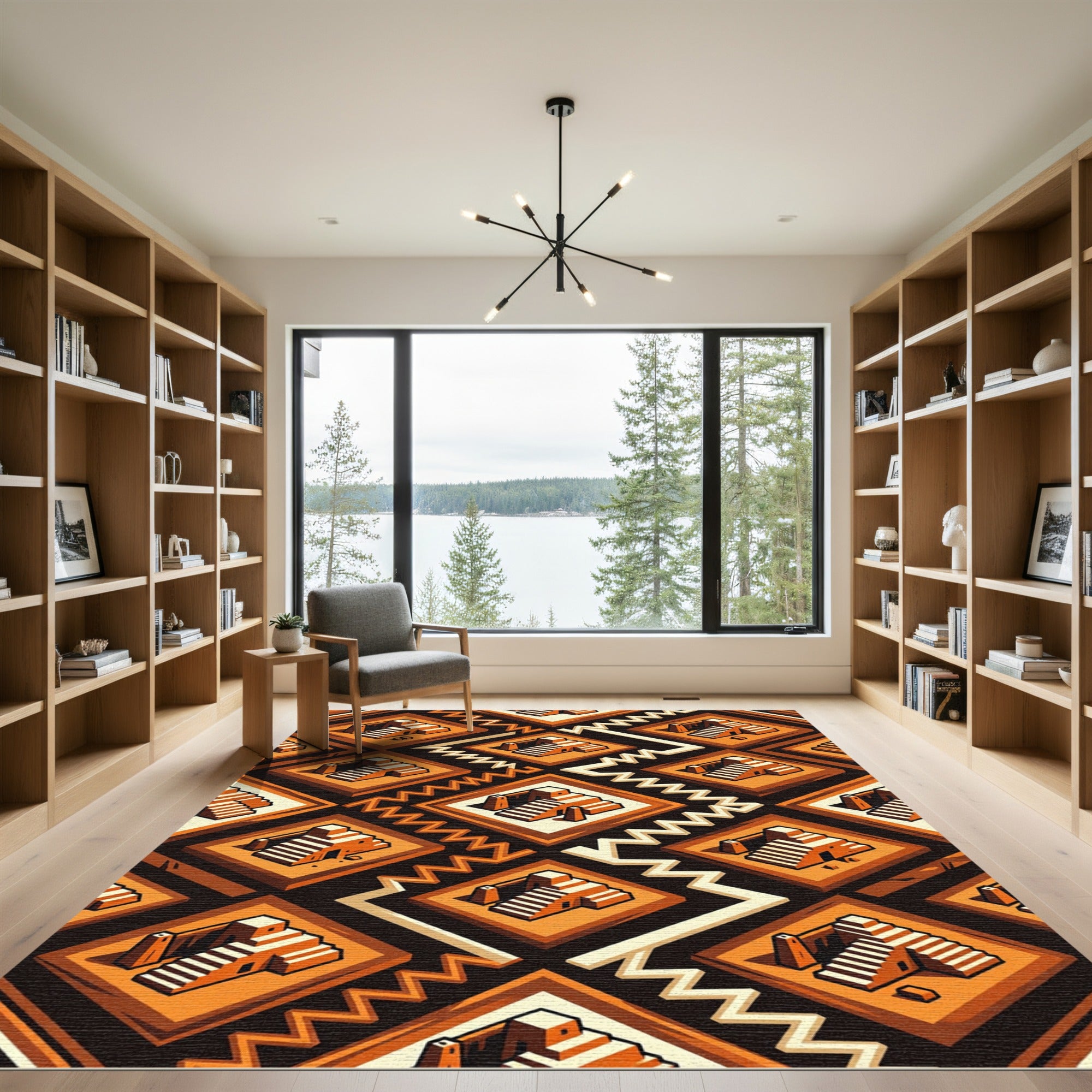 Terracotta Geometric Step Pyramid Tiles Rug