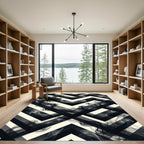 Monochromatic Abstract Smoke Chevron Rug