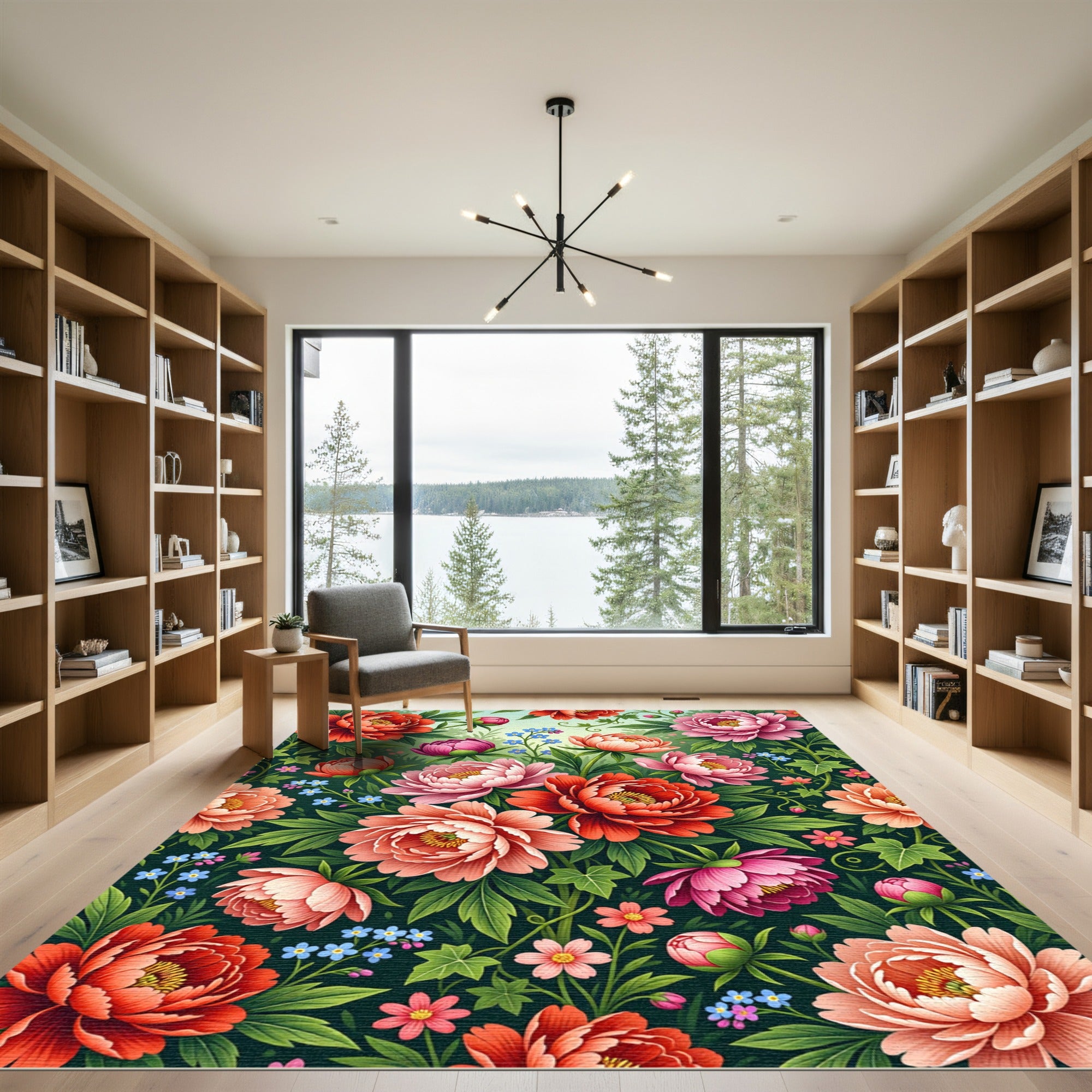 Vibrant Coral Pink Blooming Garden Rug