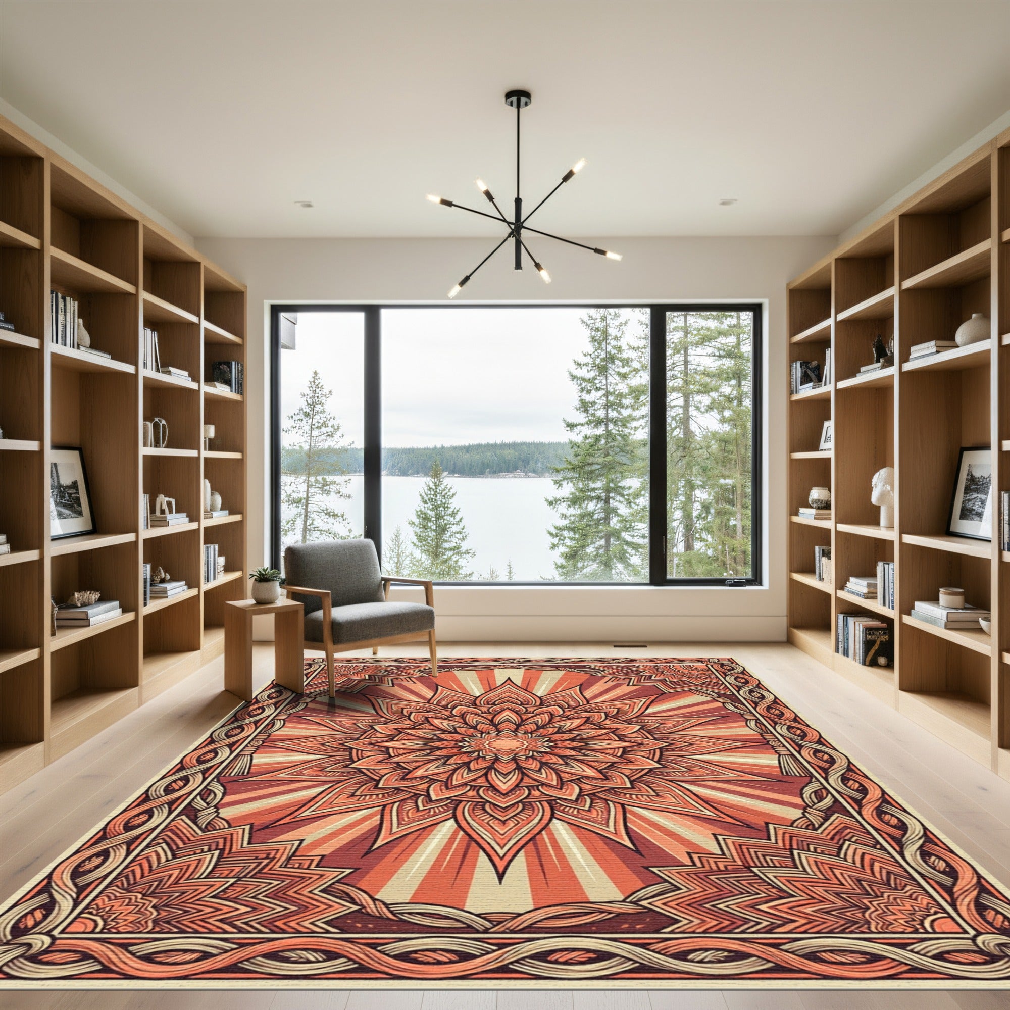 Radiant Terracotta Floral Mandala Medallion Rug