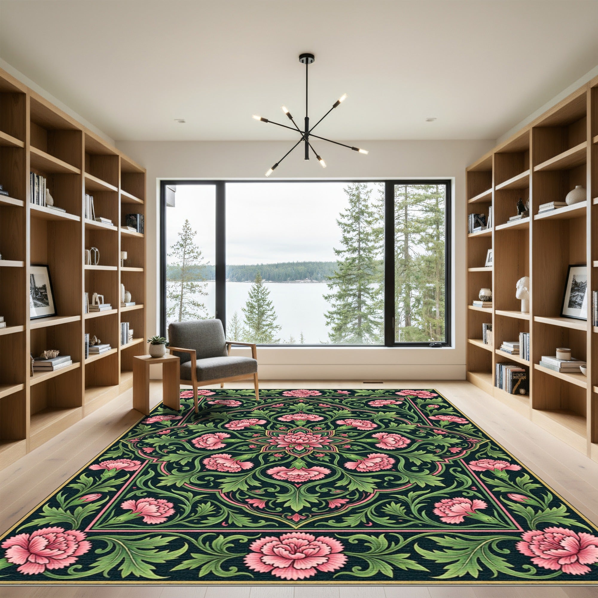 Elegant Pink Carnation Floral Medallion Rug