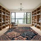 Ornate Scrollwork Medallion Black Rose Rug