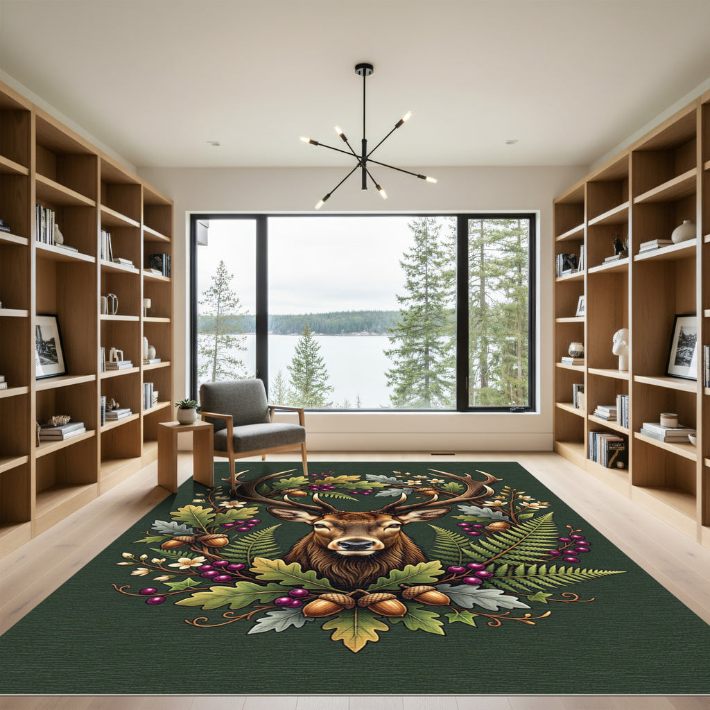 Majestic Forest Elk Oak Foliage Rug