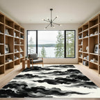 Black Ink Wash Cloud Swirl Rug