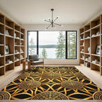Gilded Circular Medallion Interwoven Gold Wallpaper Rug