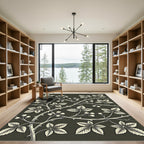 Black and Cream Bramble Botanical Rug