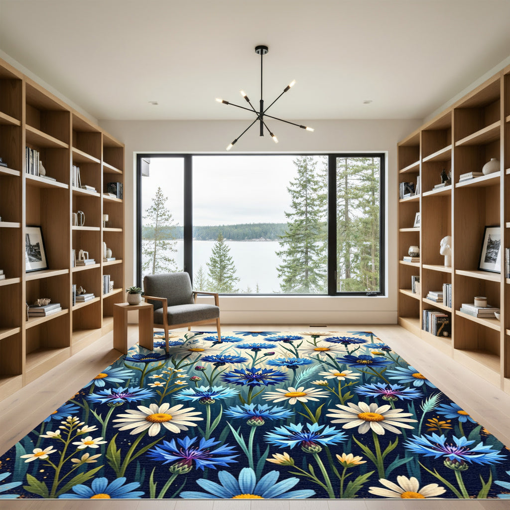 Wildflowers Meadow Blue Floral Botanical Rug