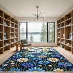 Wildflowers Meadow Blue Floral Botanical Rug