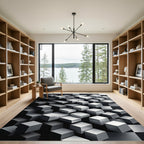Monochromatic Isometric Gray Block Grid Rug