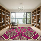 Magenta Ornate Flourish Damask Interlace Rug