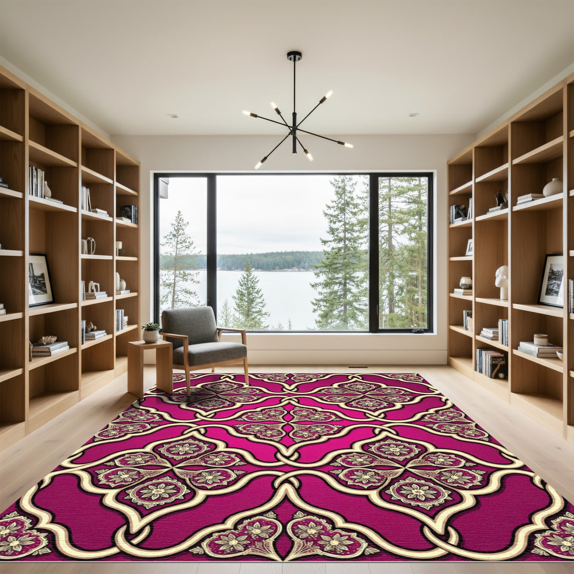 Magenta Ornate Flourish Damask Interlace Rug