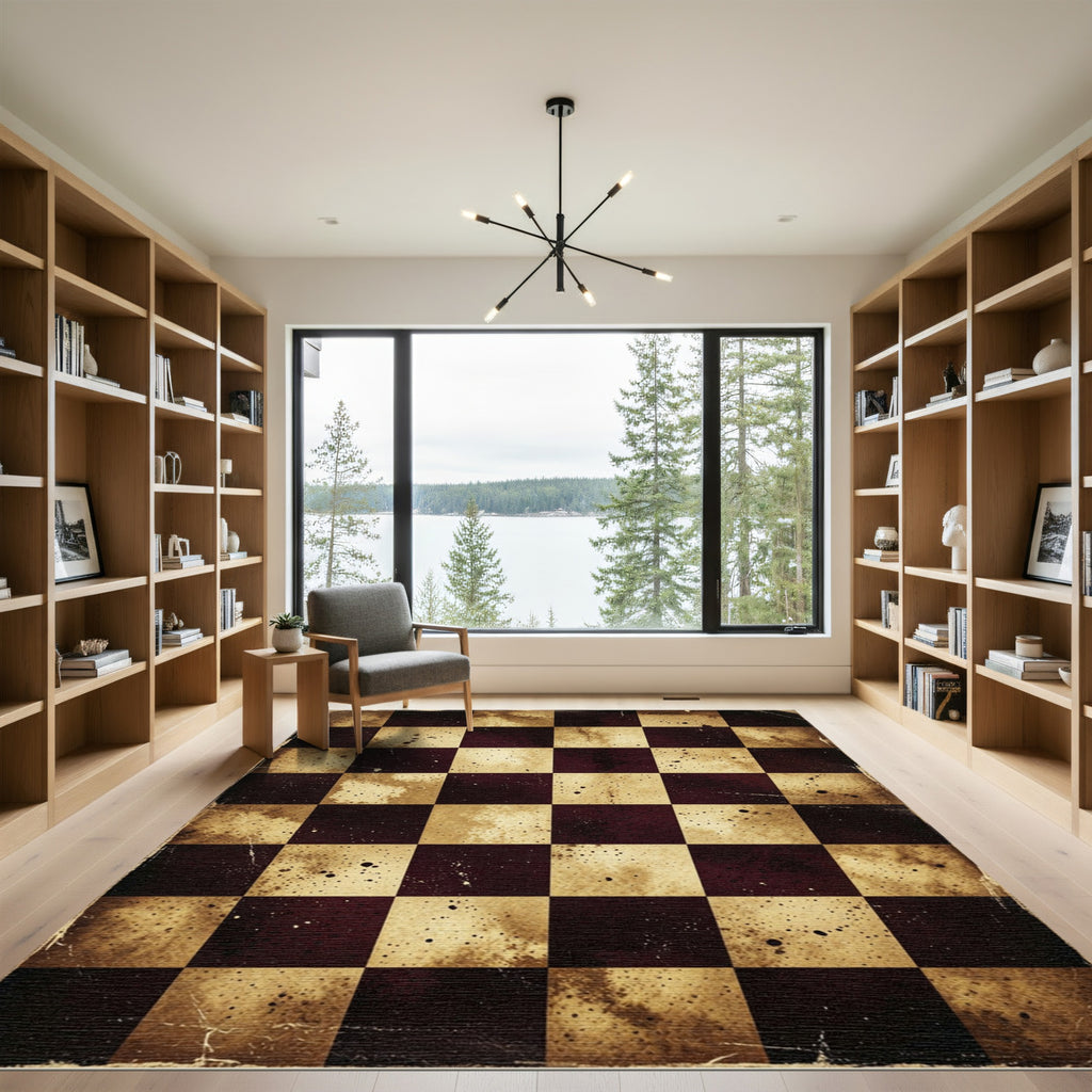 Vintage Sepia Checkerboard Splatter Rug