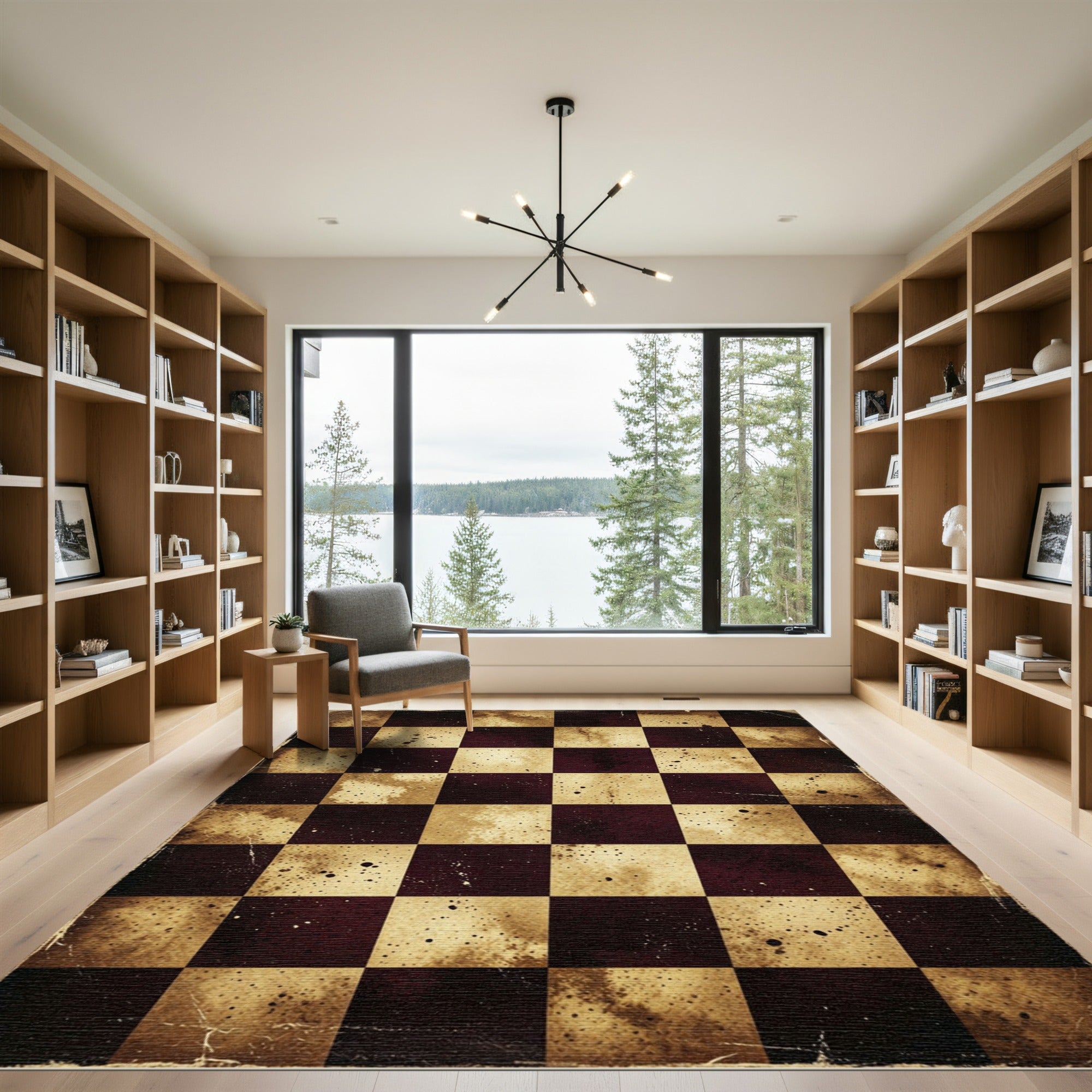 Vintage Sepia Checkerboard Splatter Rug