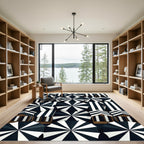 Black and White Striped Radial Rug