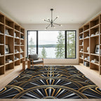 Art Deco Golden Black Sunburst Rug