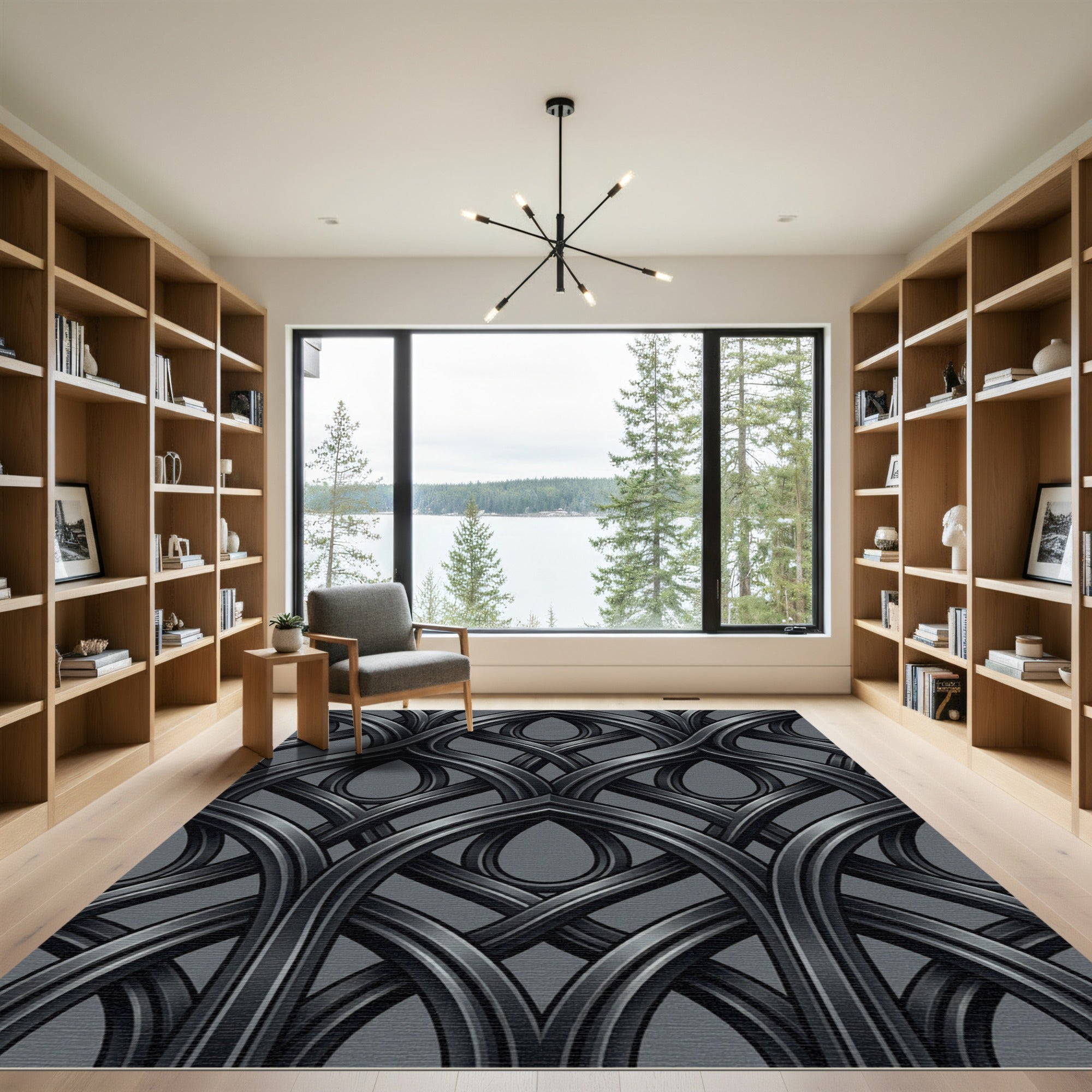 Sophisticated Charcoal Gothic Interlocking Arch Rug