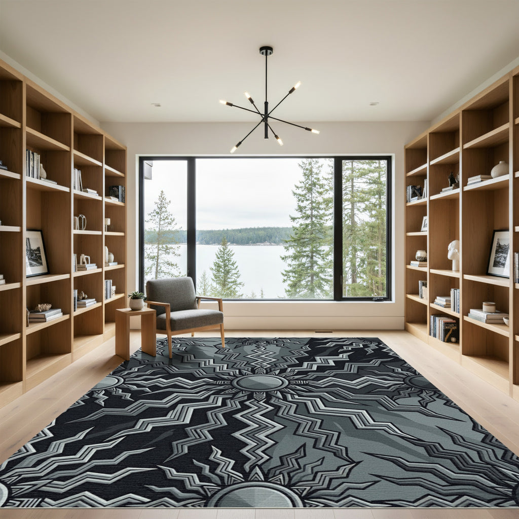 Monochromatic Sunburst Geometric Arrangement Rug