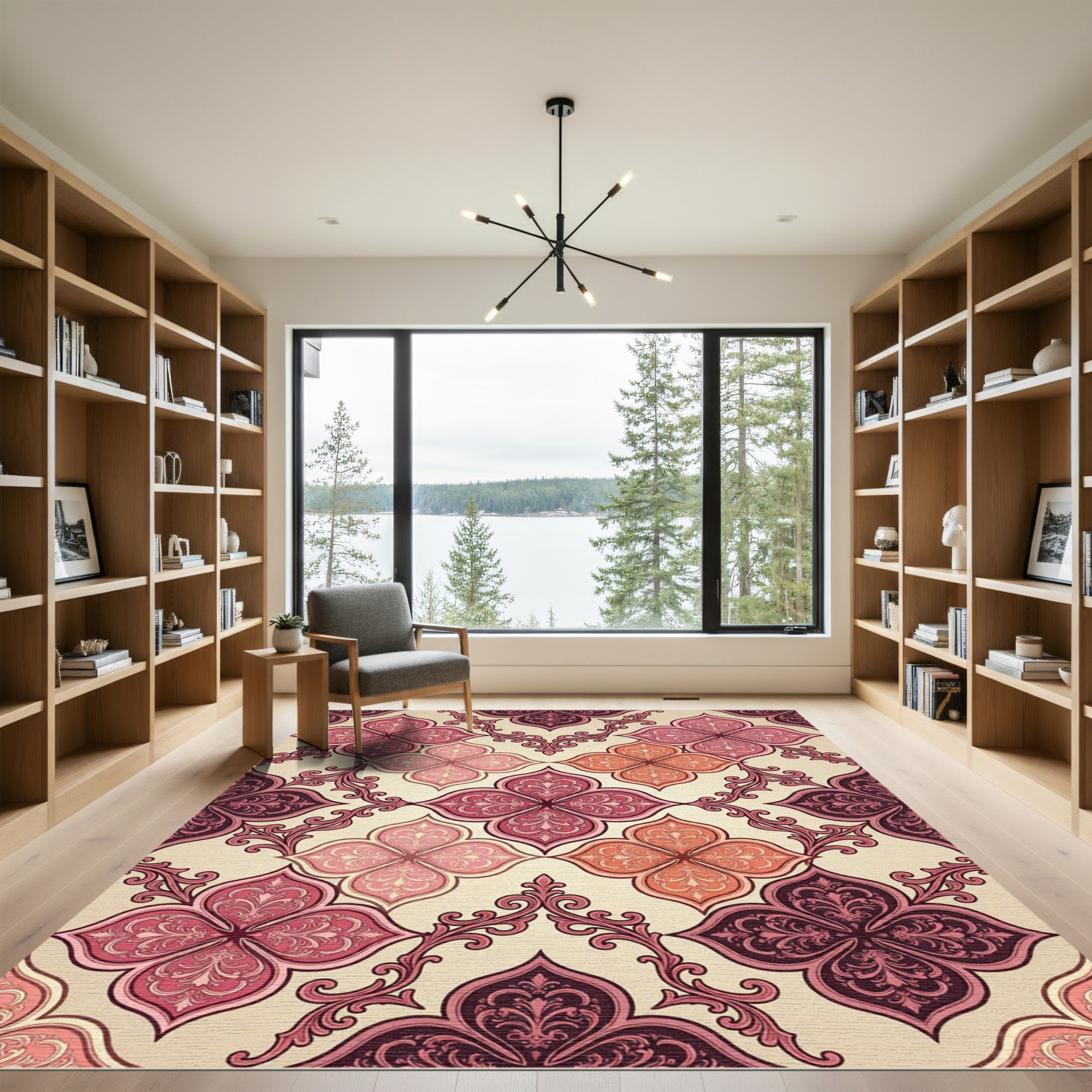 Crimson Pink Quatrefoil Arabesque Rug