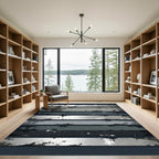 Grayscale Splatter Textured Horizontal Bands Rug