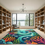 Vibrant Coral Reef Fish Swirl Aquascape Rug