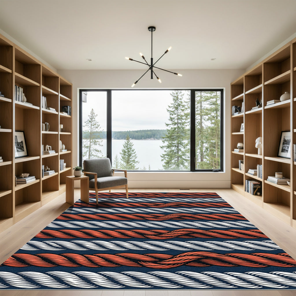 Red White Twisted Rope Stripes Rug