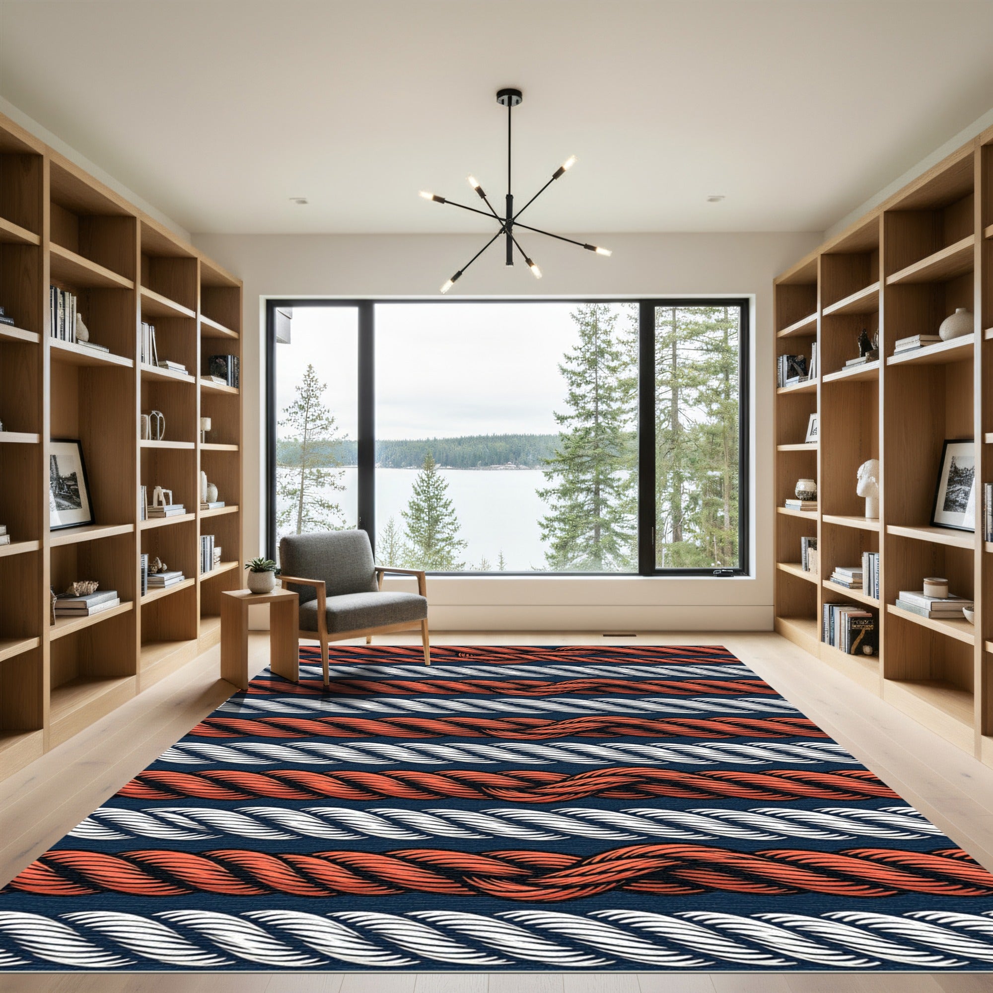 Red White Twisted Rope Stripes Rug