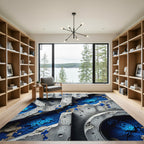 Concrete Blue Crater Texture Graphic Rug