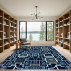 Geometric Indigo Blue Interlocking Tile Rug