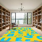 Bright Yellow Blue Alphabet Collage Rug