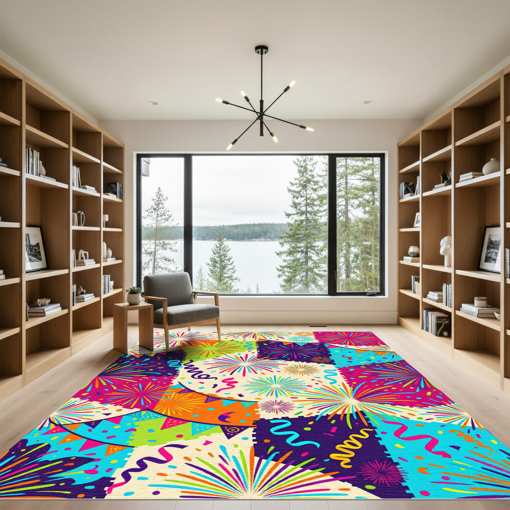 Vibrant Confetti Festival Firework Collage Rug