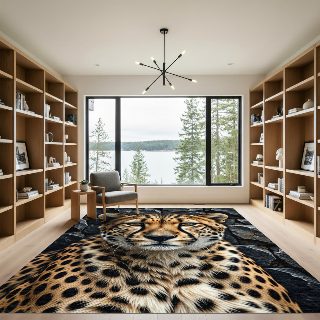 Majestic Cheetah Portrait Dark Stone Rug
