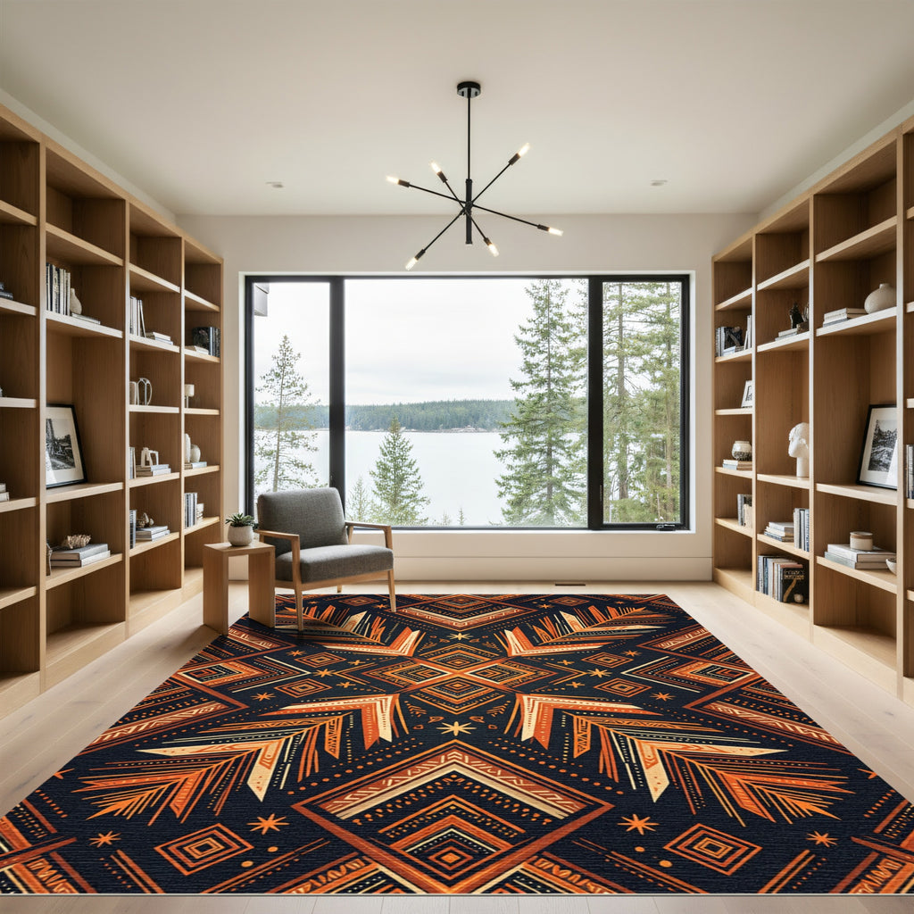 Terracotta Orange Abstract Geometric Rug