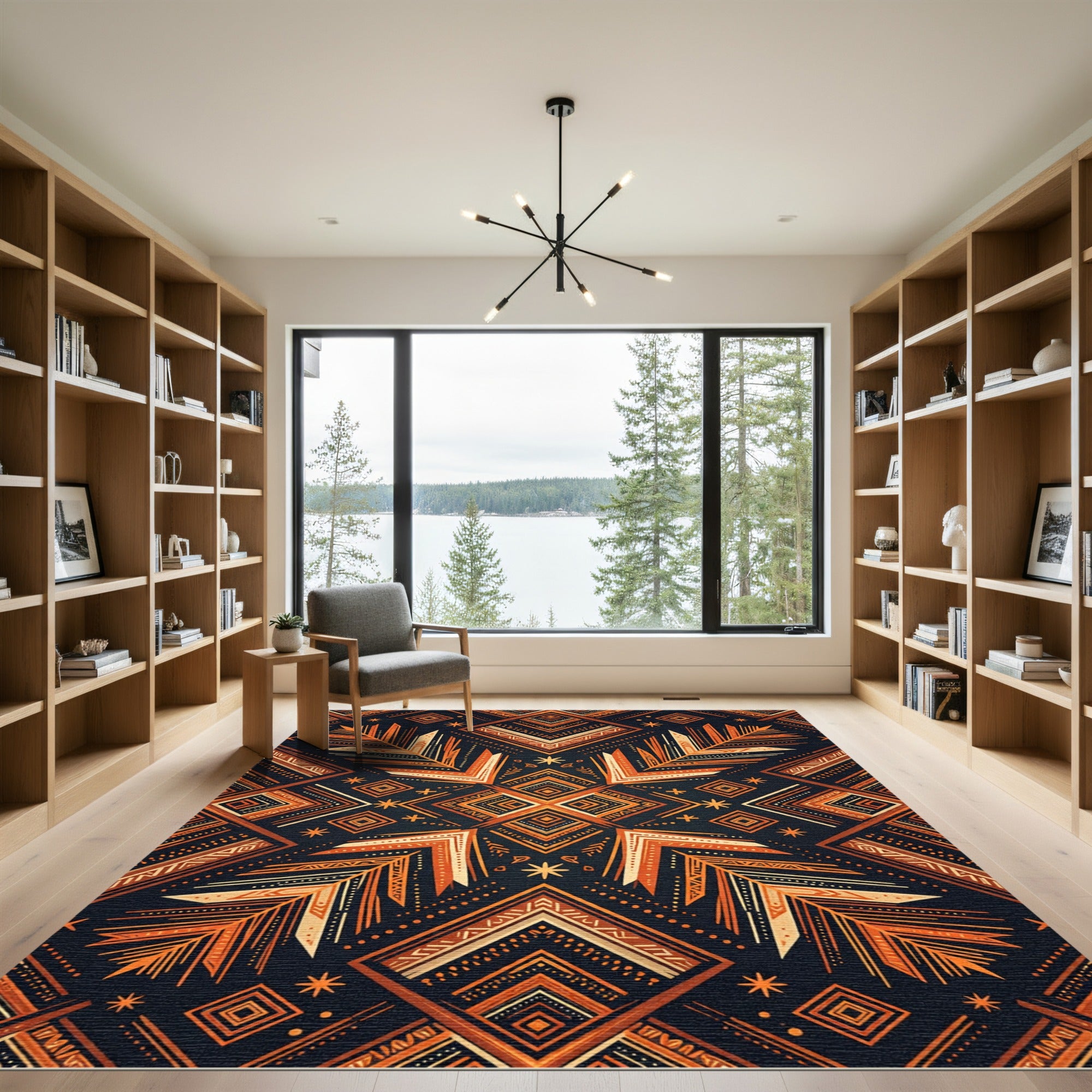 Terracotta Orange Abstract Geometric Rug