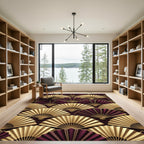 Gold and Burgundy Art Deco Fans Rug
