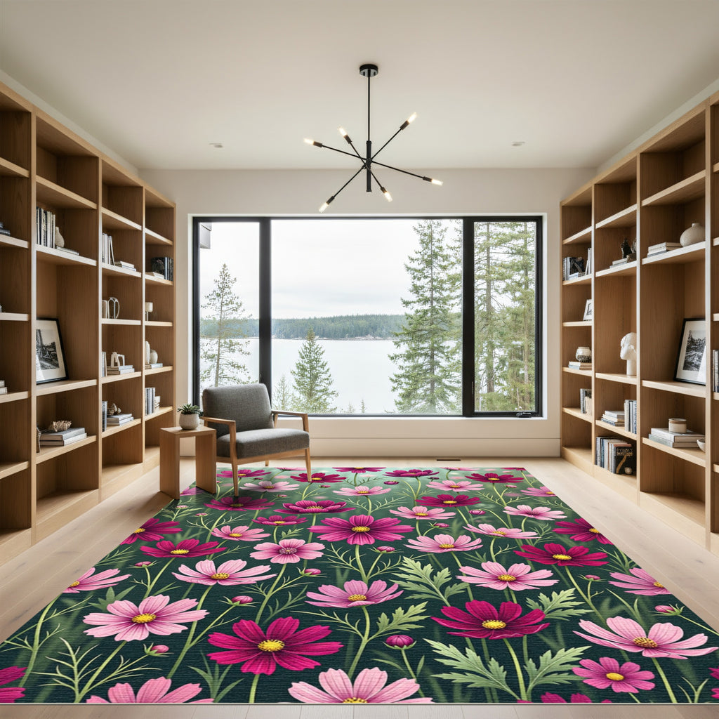 Vibrant Pink Cosmos Garden Bloom Rug