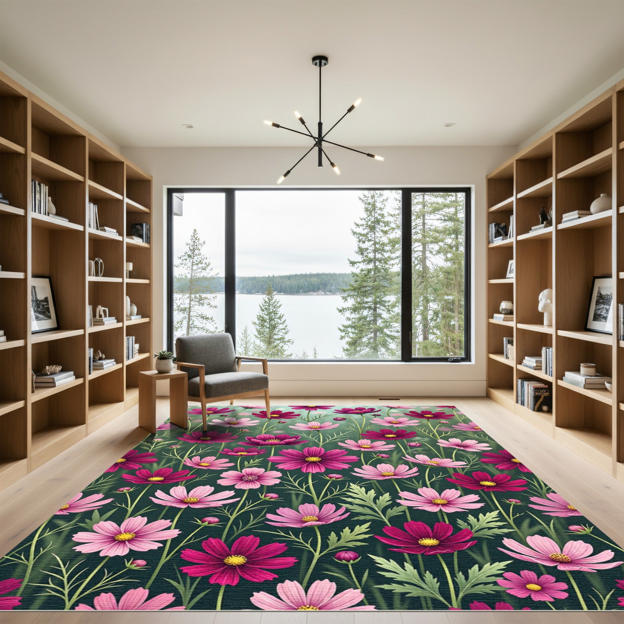 Vibrant Pink Cosmos Garden Bloom Rug