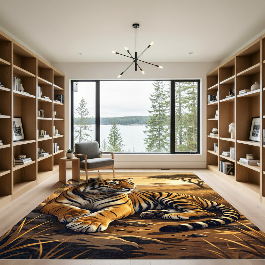 Golden Tiger Savannah Majestic Portrait Rug