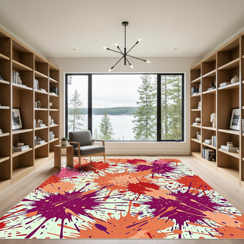 Abstract Red Orange Purple Paint Splatter Rug