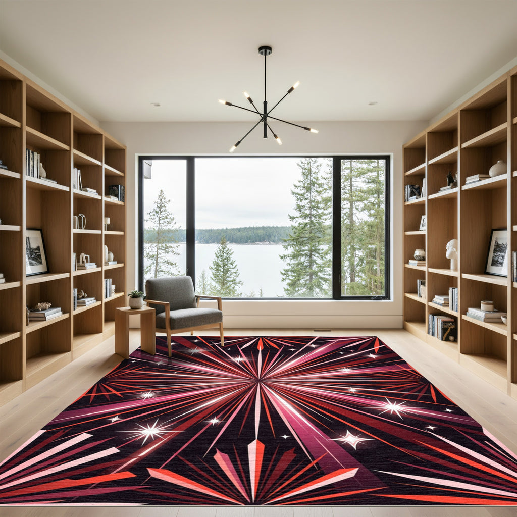 Radiant Red Starburst Celestial Burst Rug