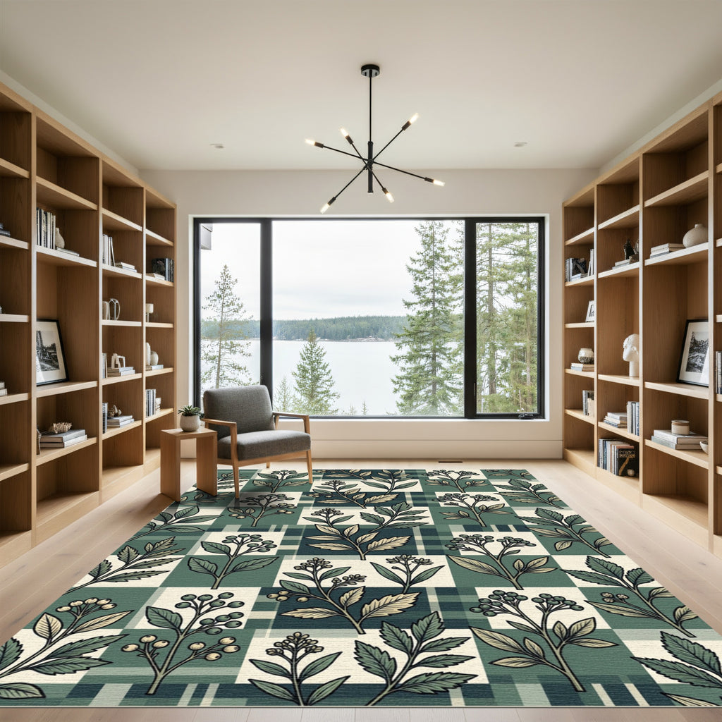Botanical Sage Green Checked Berry Rug