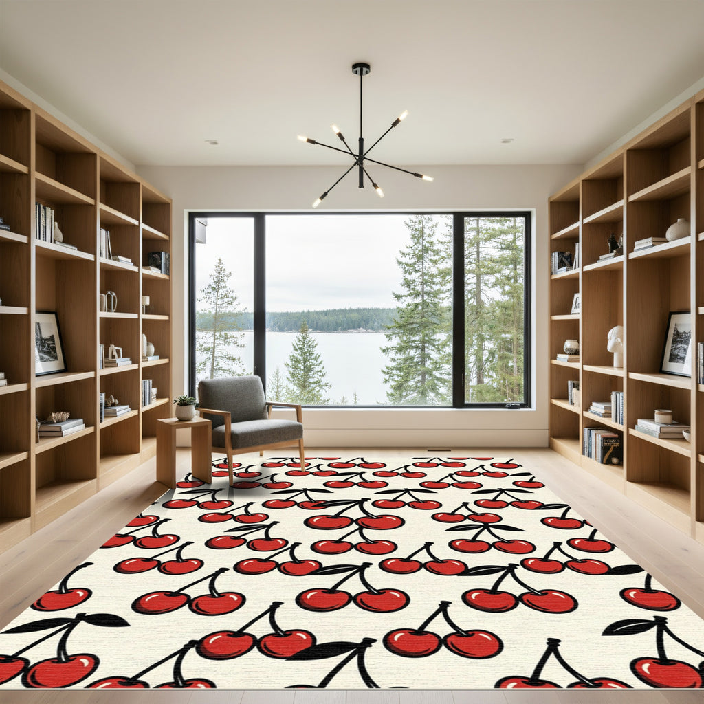 Playful Retro Red Cherry Toss Rug