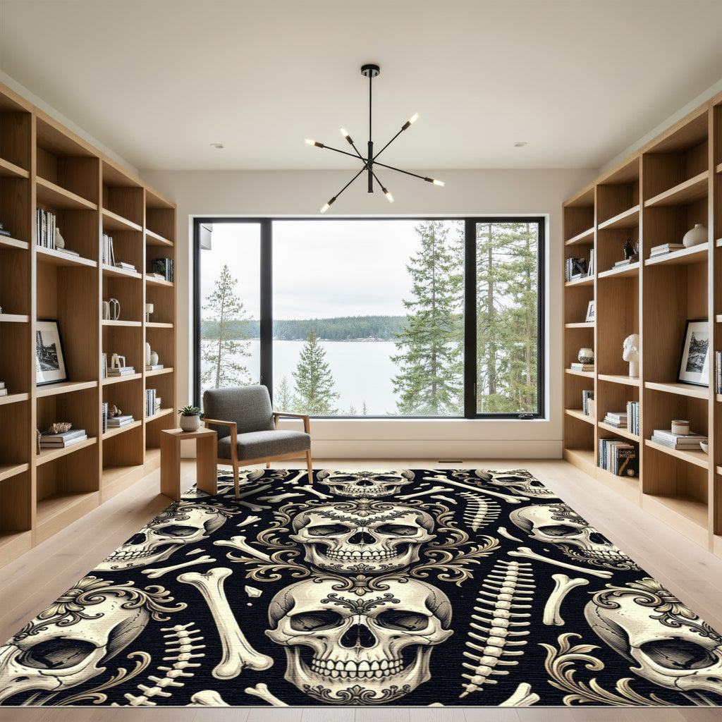 Gothic Ornate Skull Bone Baroque Tapestry Rug