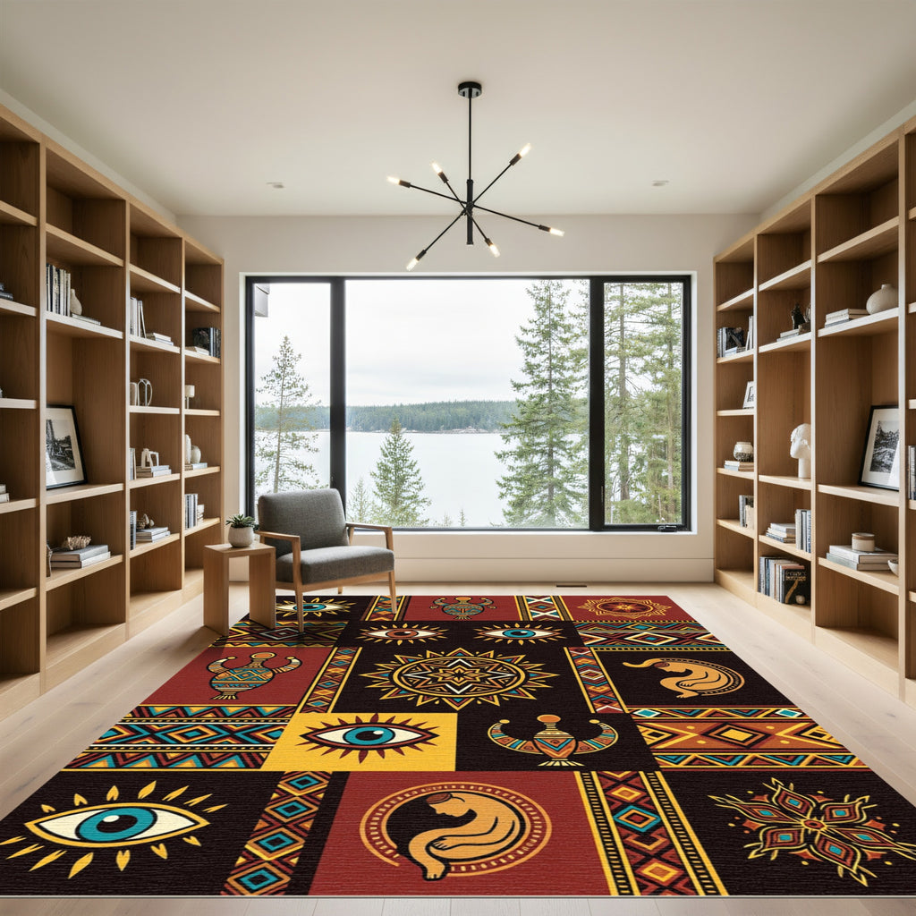 Vibrant Earthy Geometric Eye Medallion Rug