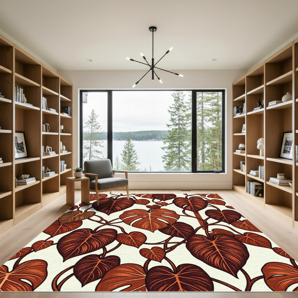 Lush Terracotta Tropical Monstera Foliage Rug
