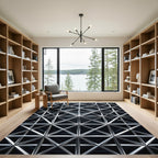 Silver Geometric Linear Lattice Grid Rug