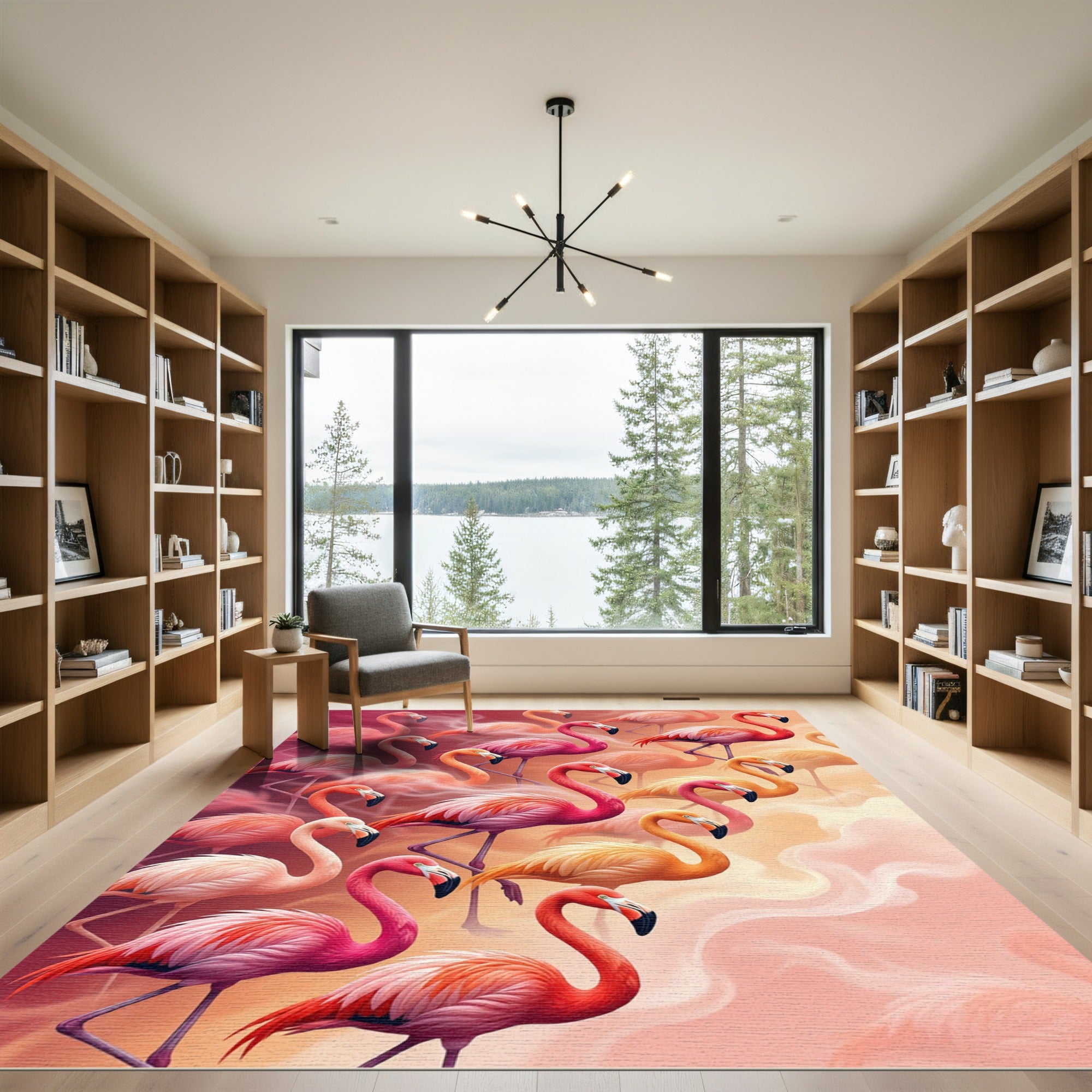 Vibrant Pink Flamingo Watercolor Flock Rug