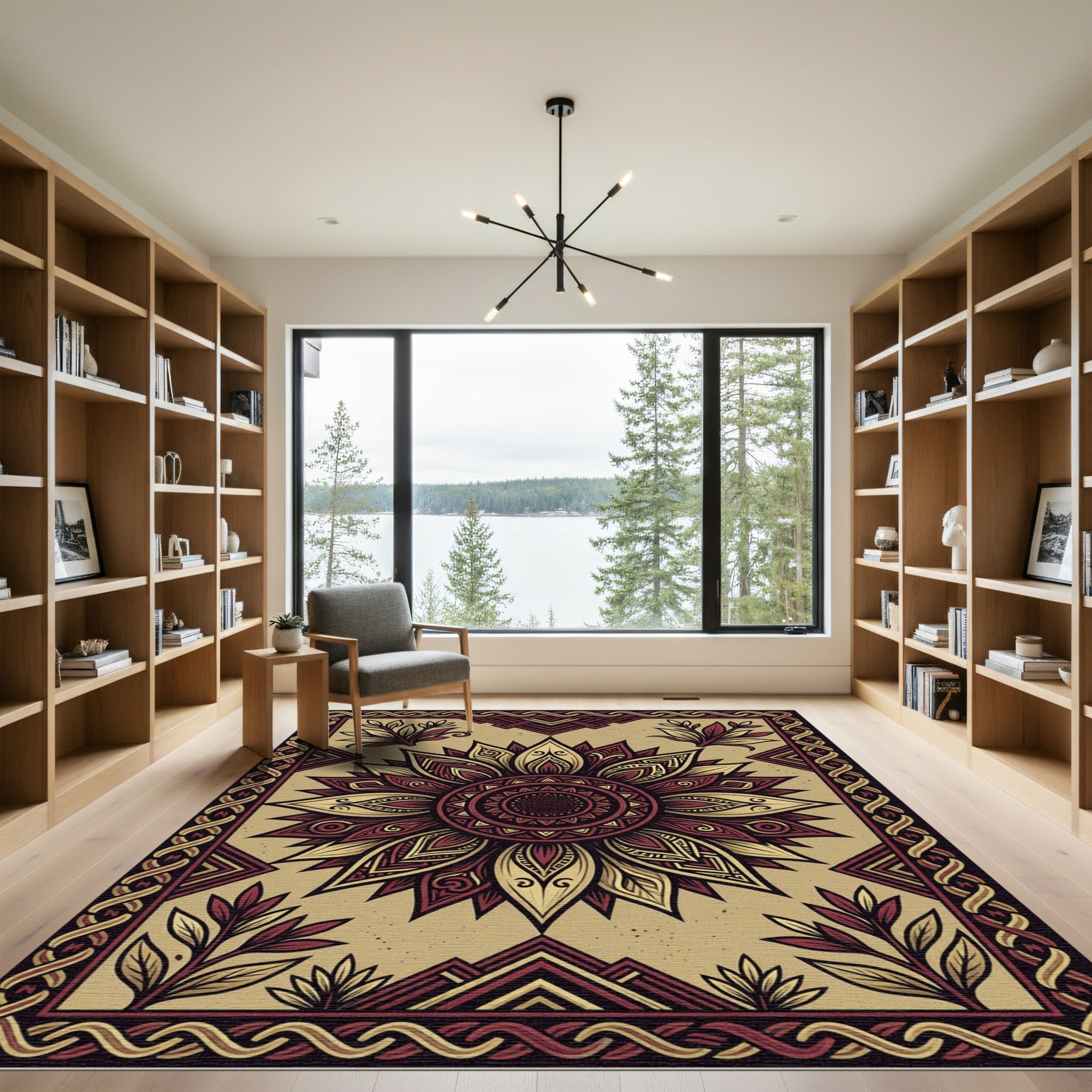 Crimson Gold Floral Sunburst Medallion Rug
