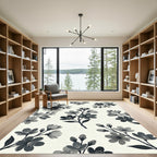 Elegant Monochrome Cherry Blossom Botanical Rug